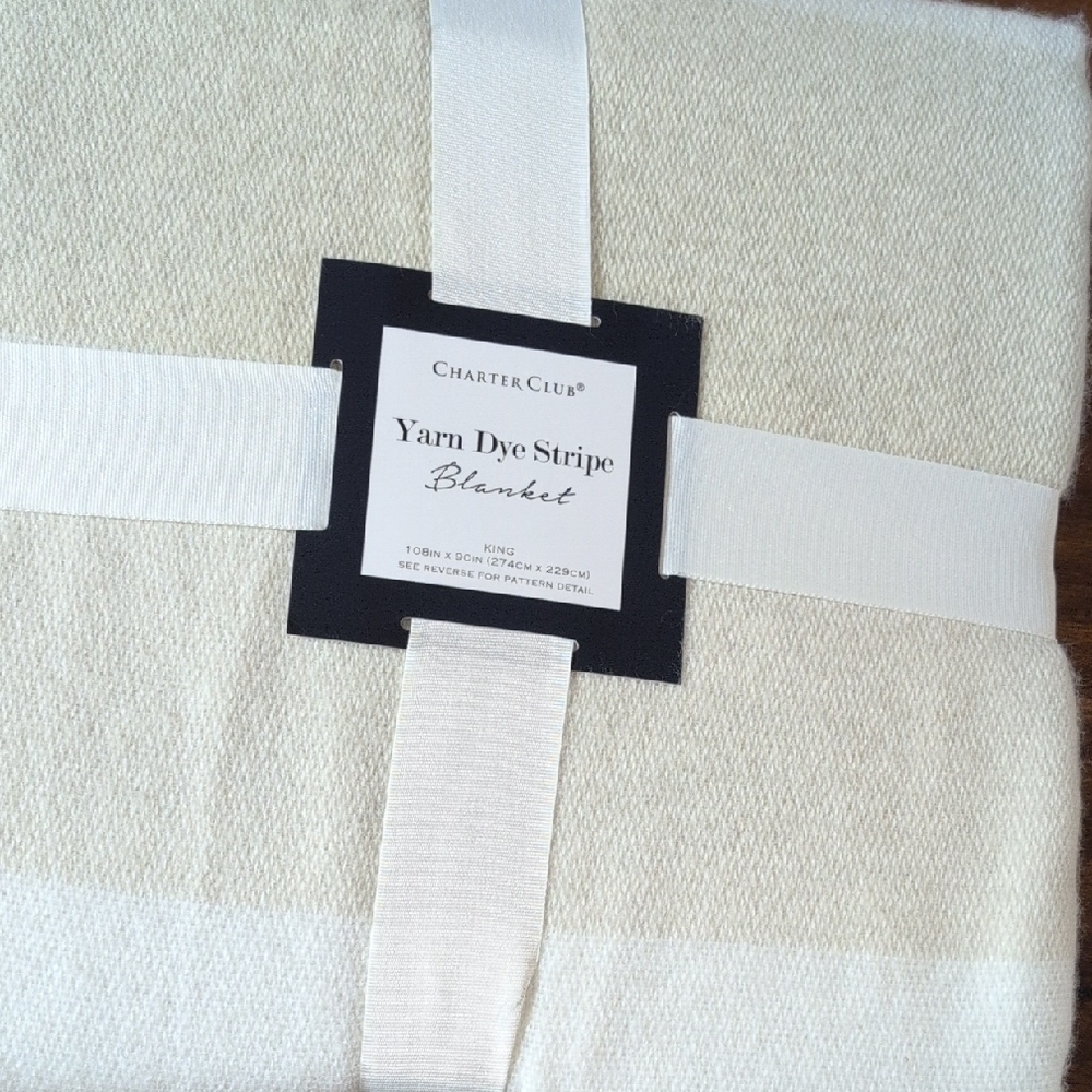Charter Club Yarn Dye Stripe Blanket - Cream